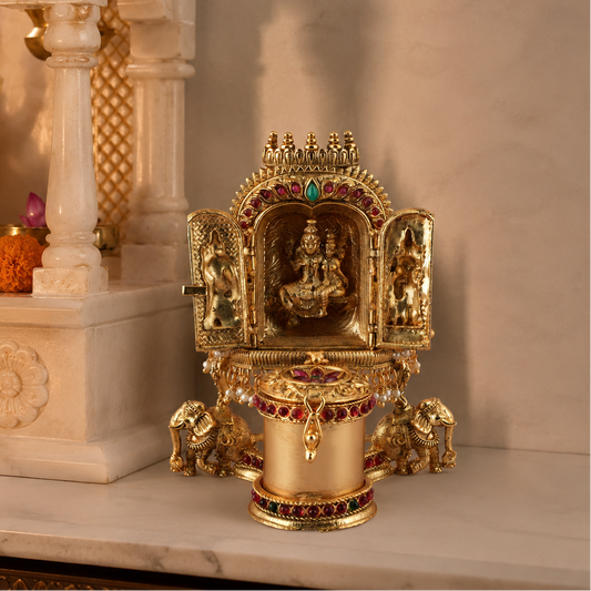 Auspicious Gold plated Shiv Parvati Sindoor Box