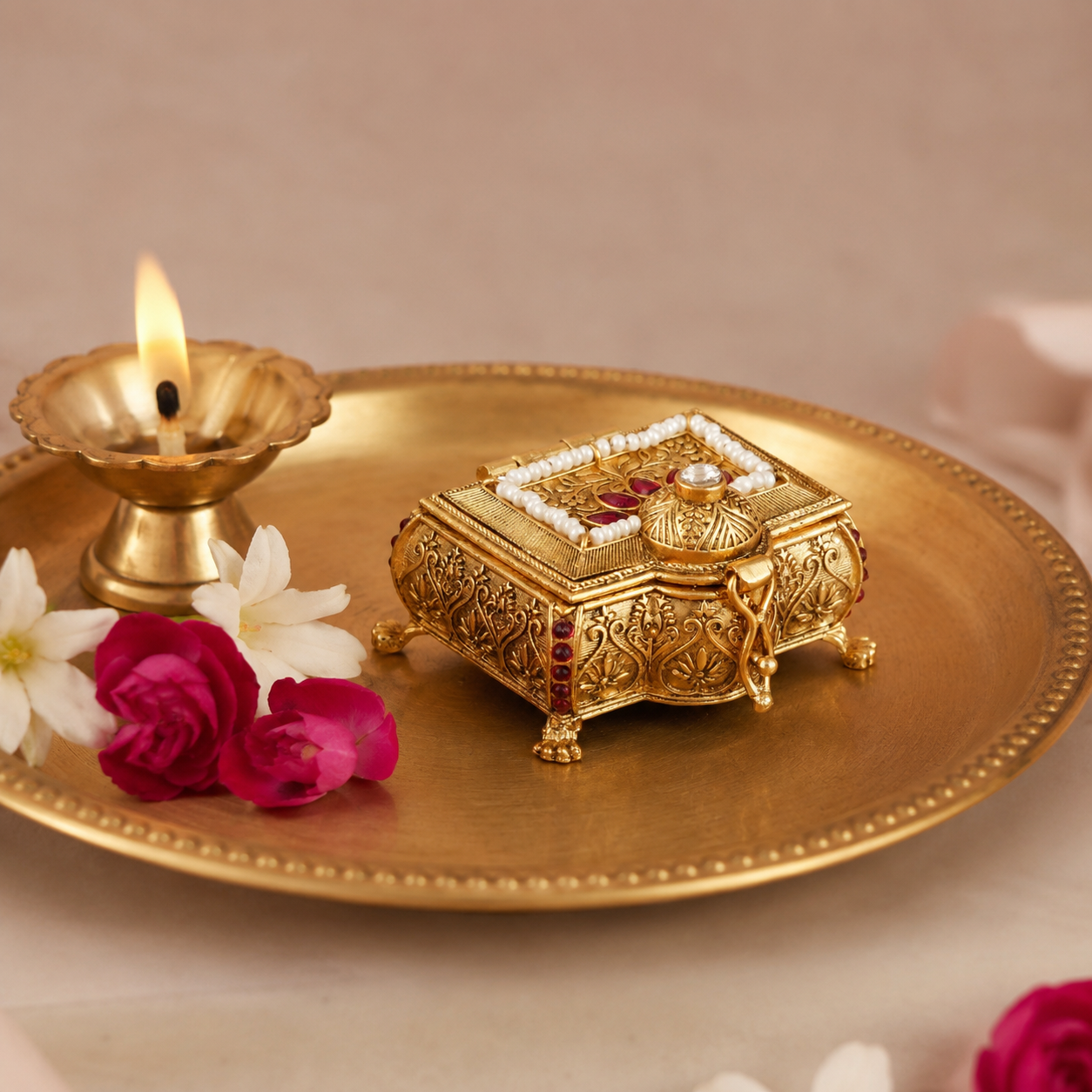 Stunning antique gold sindoor box