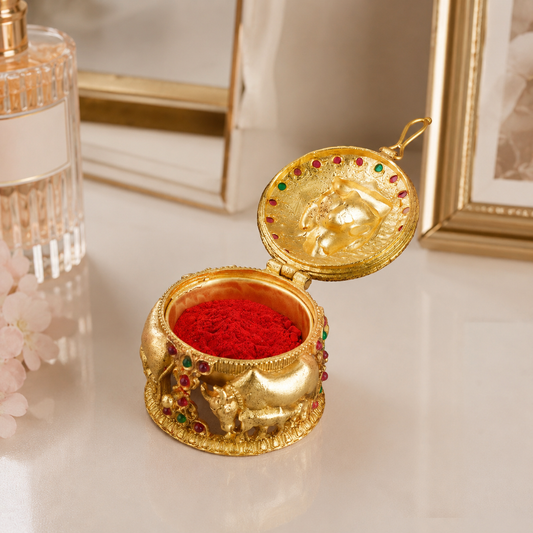 Beautiful antique gold stone maa lakshmi sindoor box I Temple jewelry