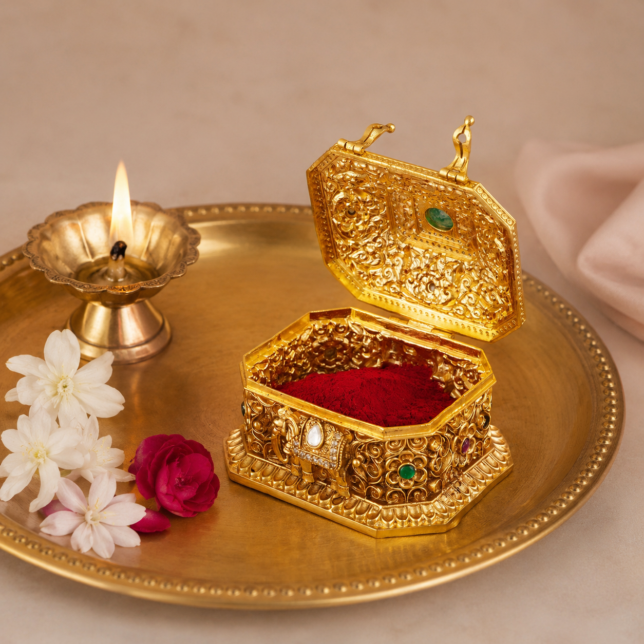 Beautiful stone carved sindoor box