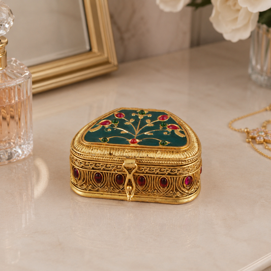 Stunning antique gold enamel stone sindoor box