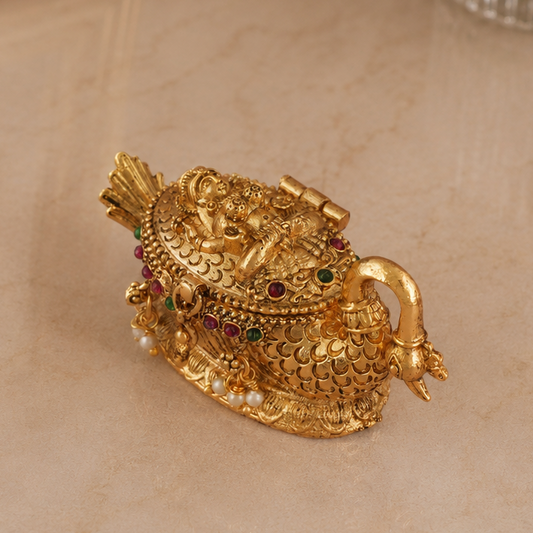 Stunning maa lakshmi stone peacock inspired sindoor box I Temple Jewellery