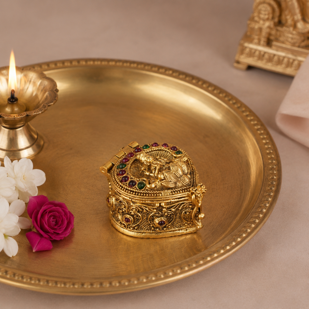 Maa Lakshmi gold kumkum box