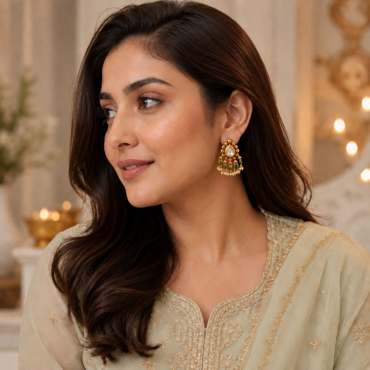 Stunning antique gold stone drop kundan earring