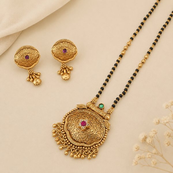 Beautiful antique gold royal bloom mangalsutra set