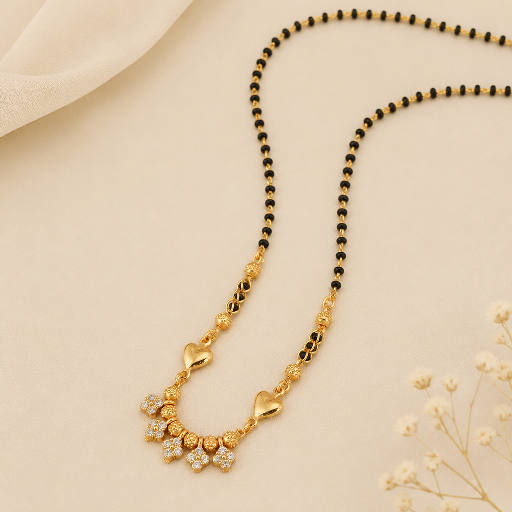 Sleek gold plated diamond drop mangalsutra