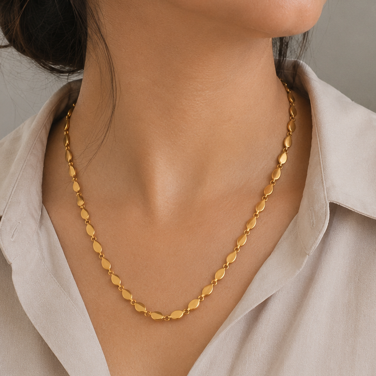 Cute antique gold plain oval chain