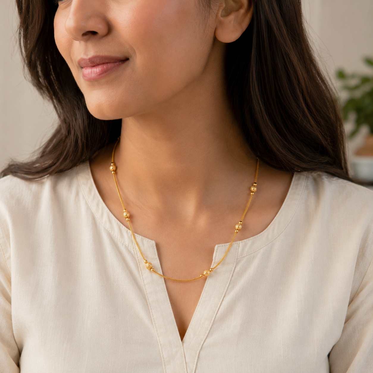 Elegant plain ball gold plated chain