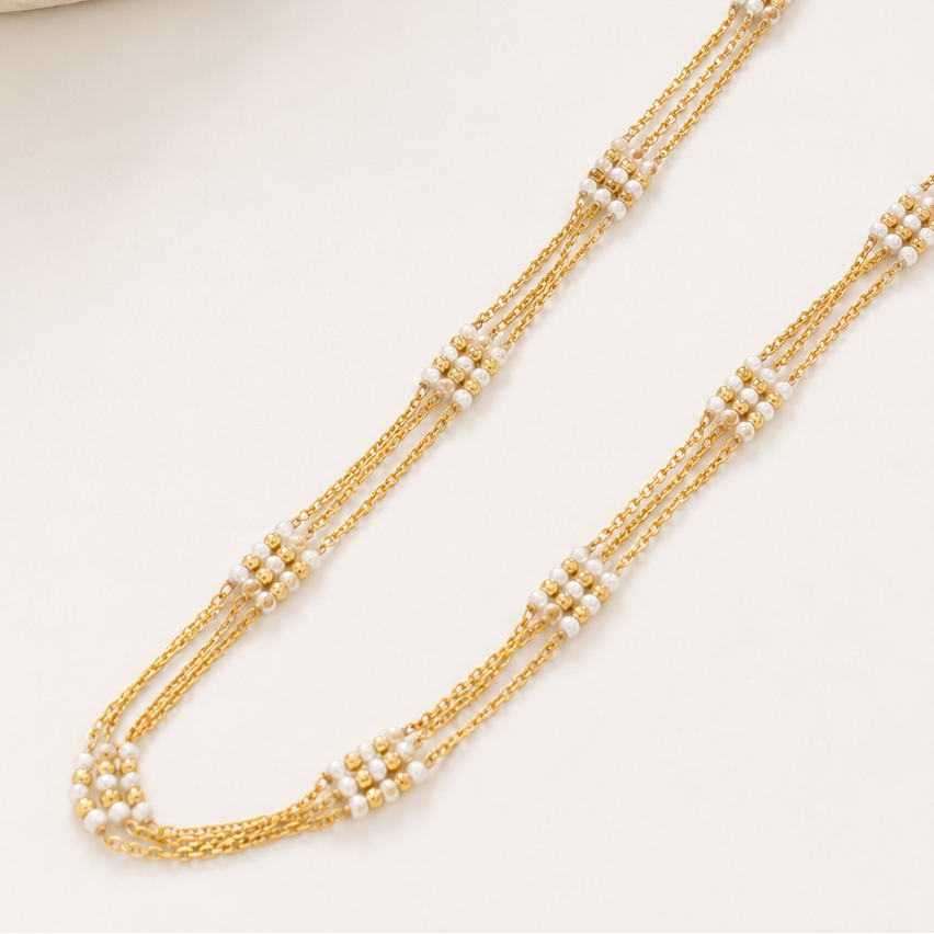 Cute gold plated pearl lined women chain