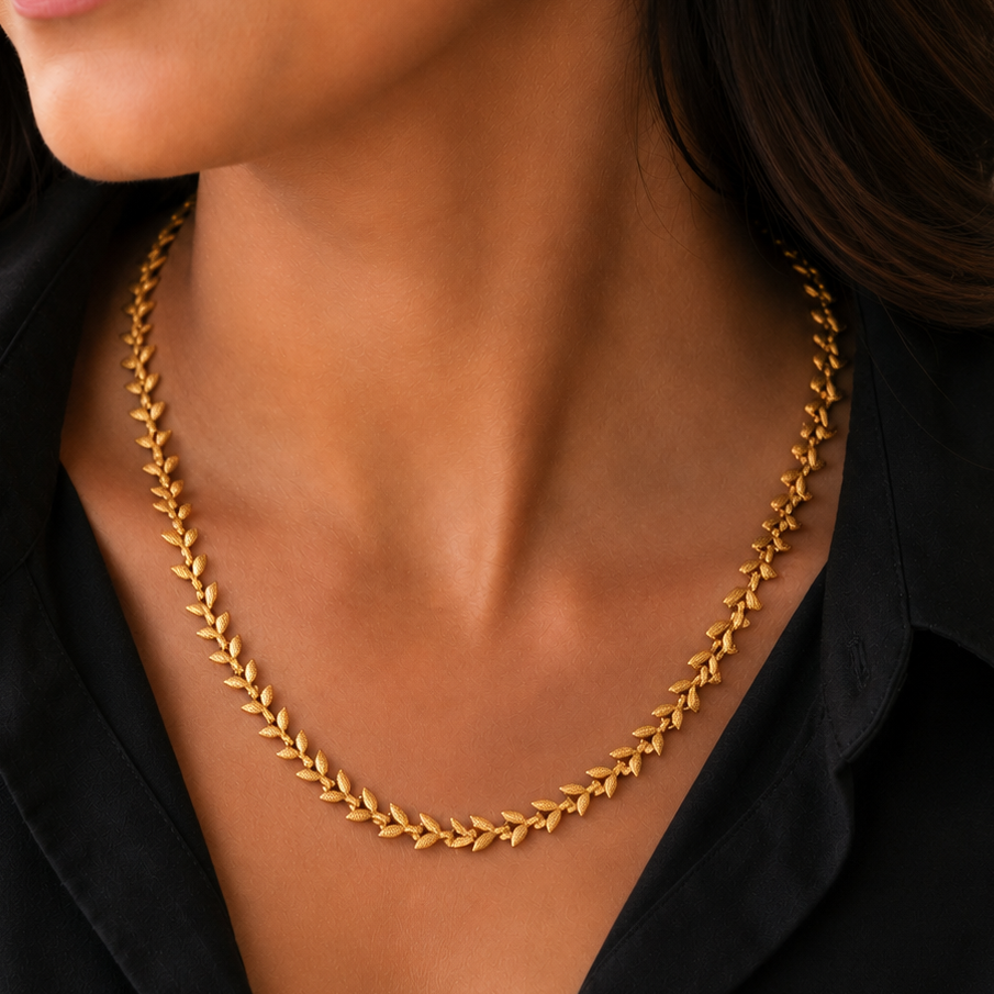 Beautiful leaf antique gold chain for women