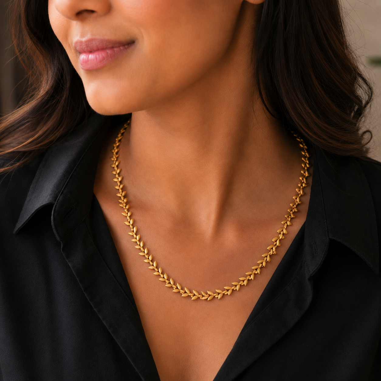 Beautiful leaf antique gold chain for women