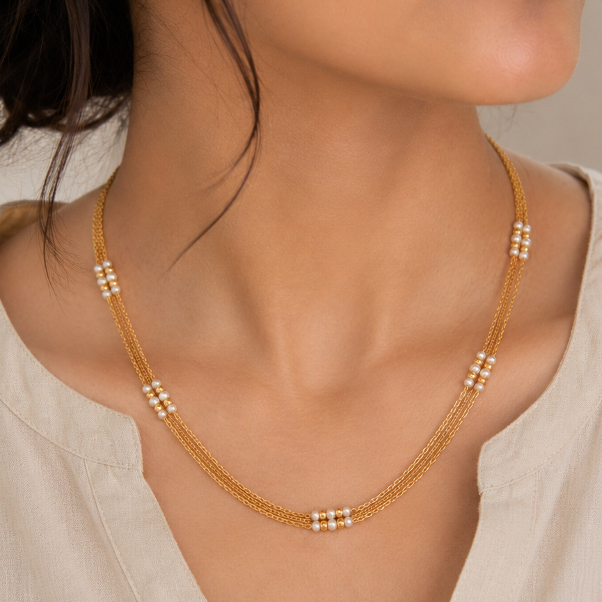 Cute gold plated pearl lined women chain