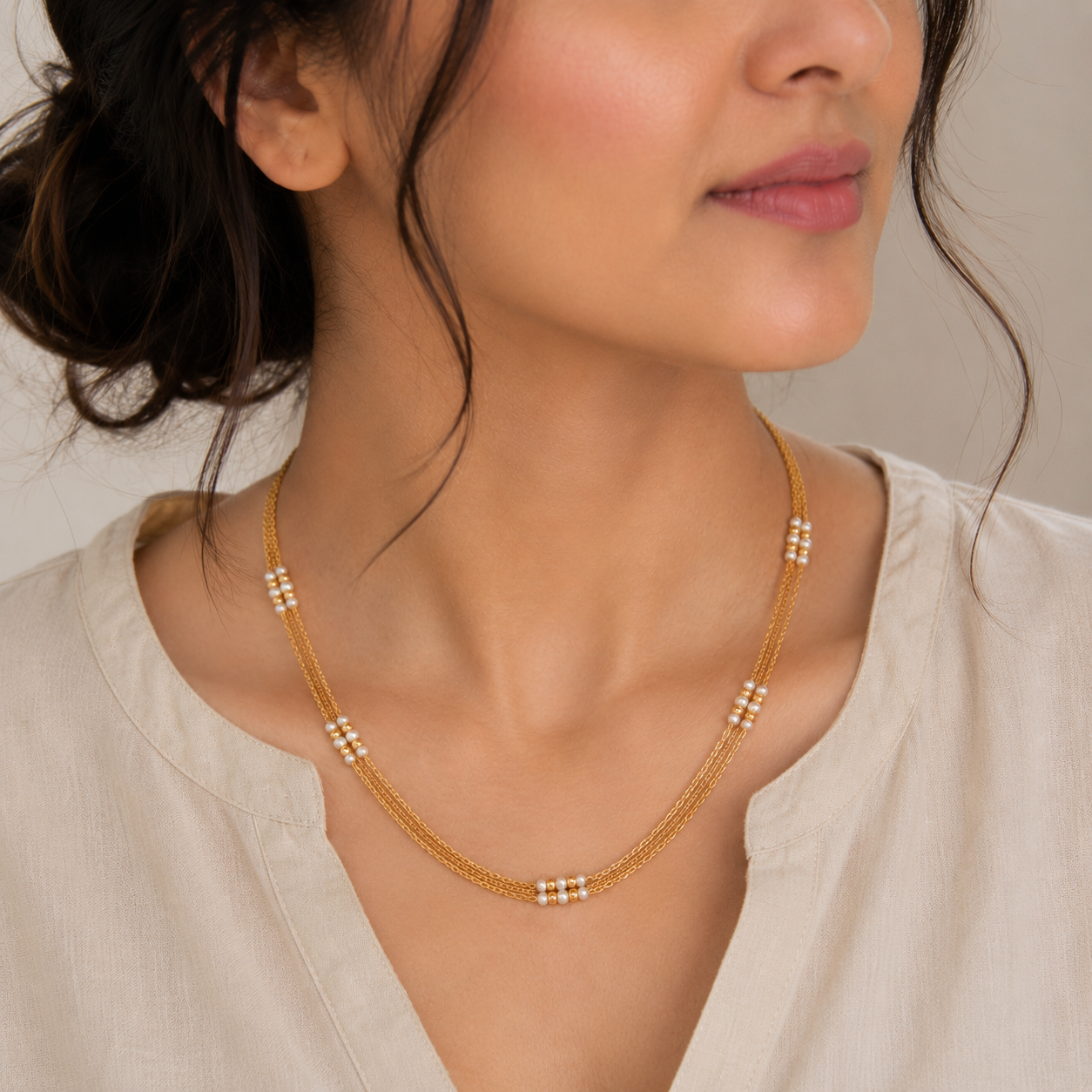 Cute gold plated pearl lined women chain