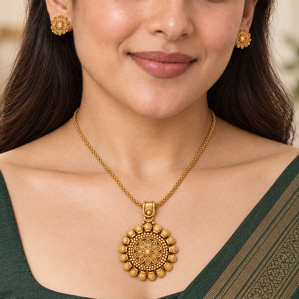 Amazing antique gold floral pendant set