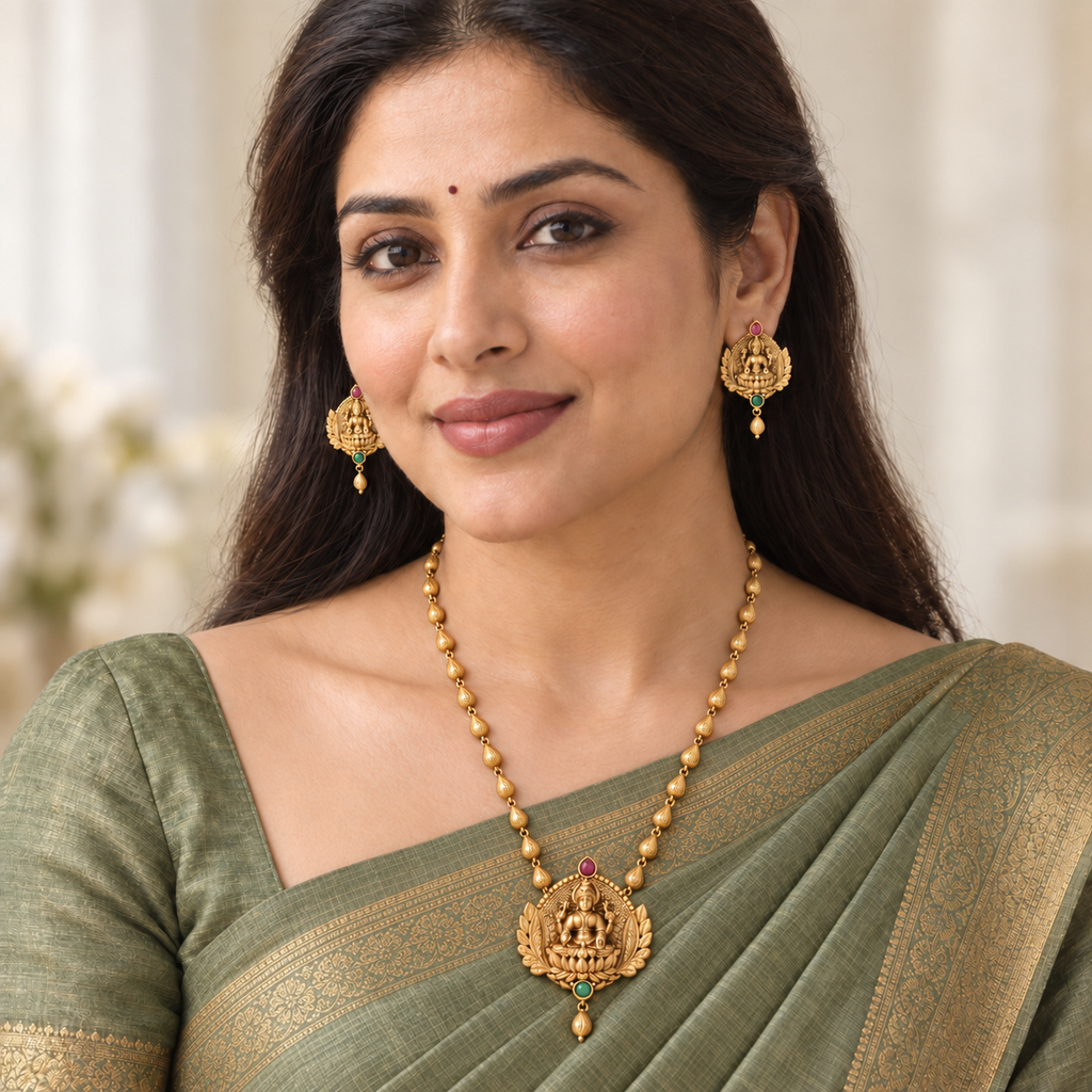 Beautiful maa lakshmi antique gold pendant set