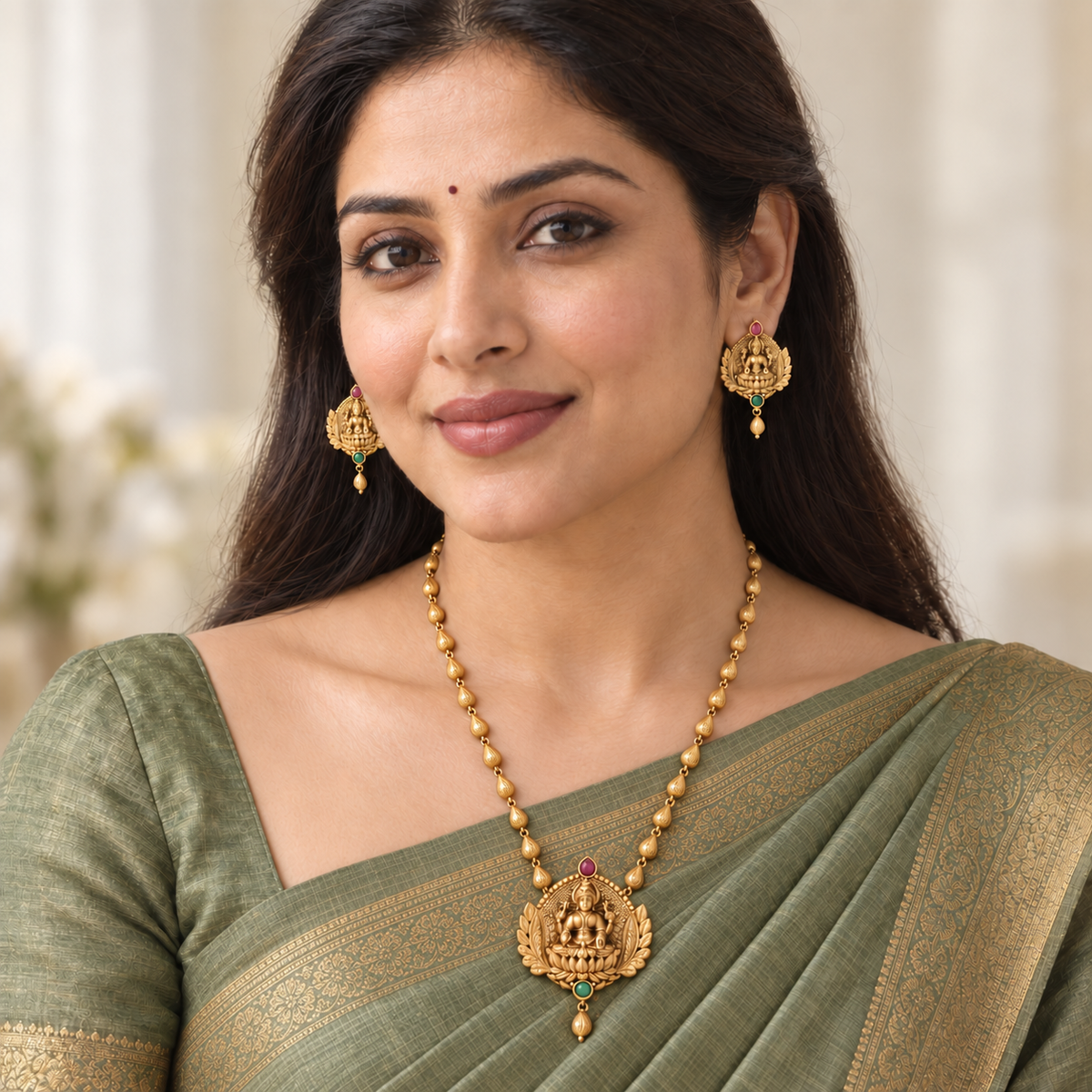 Beautiful maa lakshmi antique gold pendant set