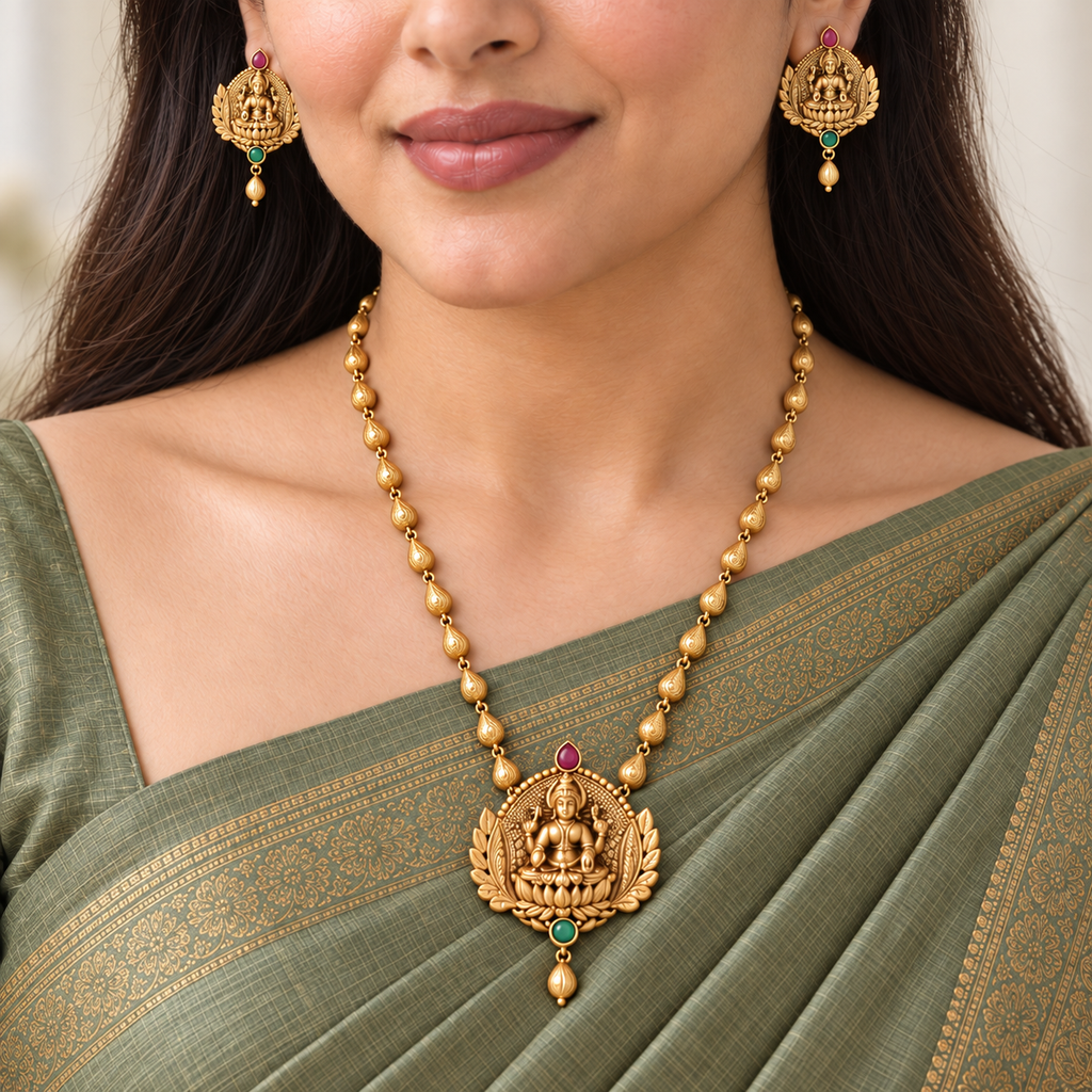Beautiful maa lakshmi antique gold pendant set