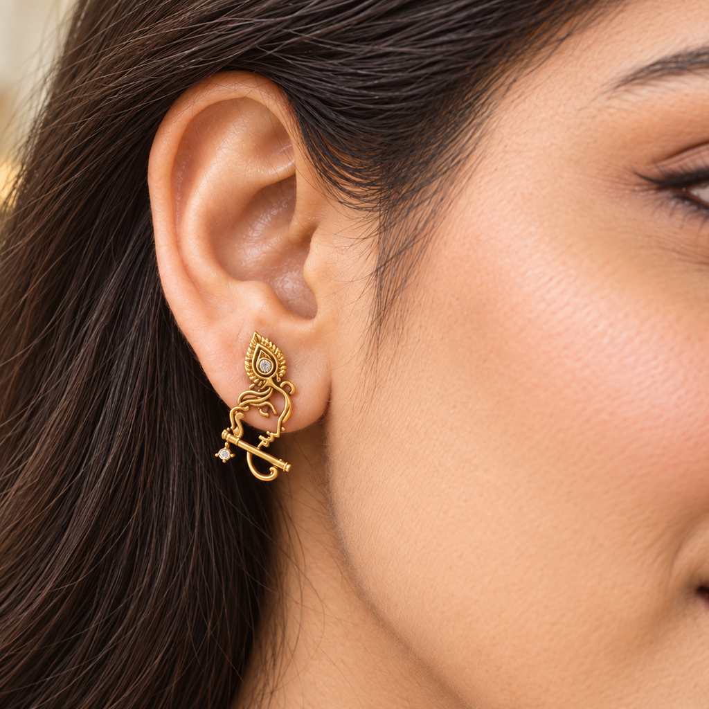 Stunning antique gold krishna stud earring