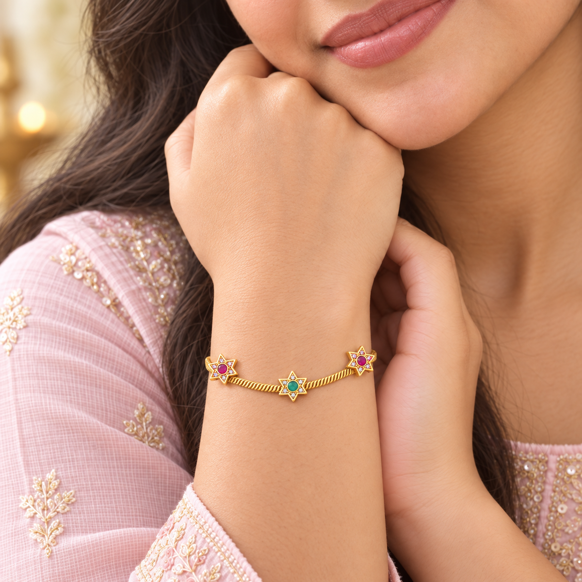 Cute antique gold star stone bracelet