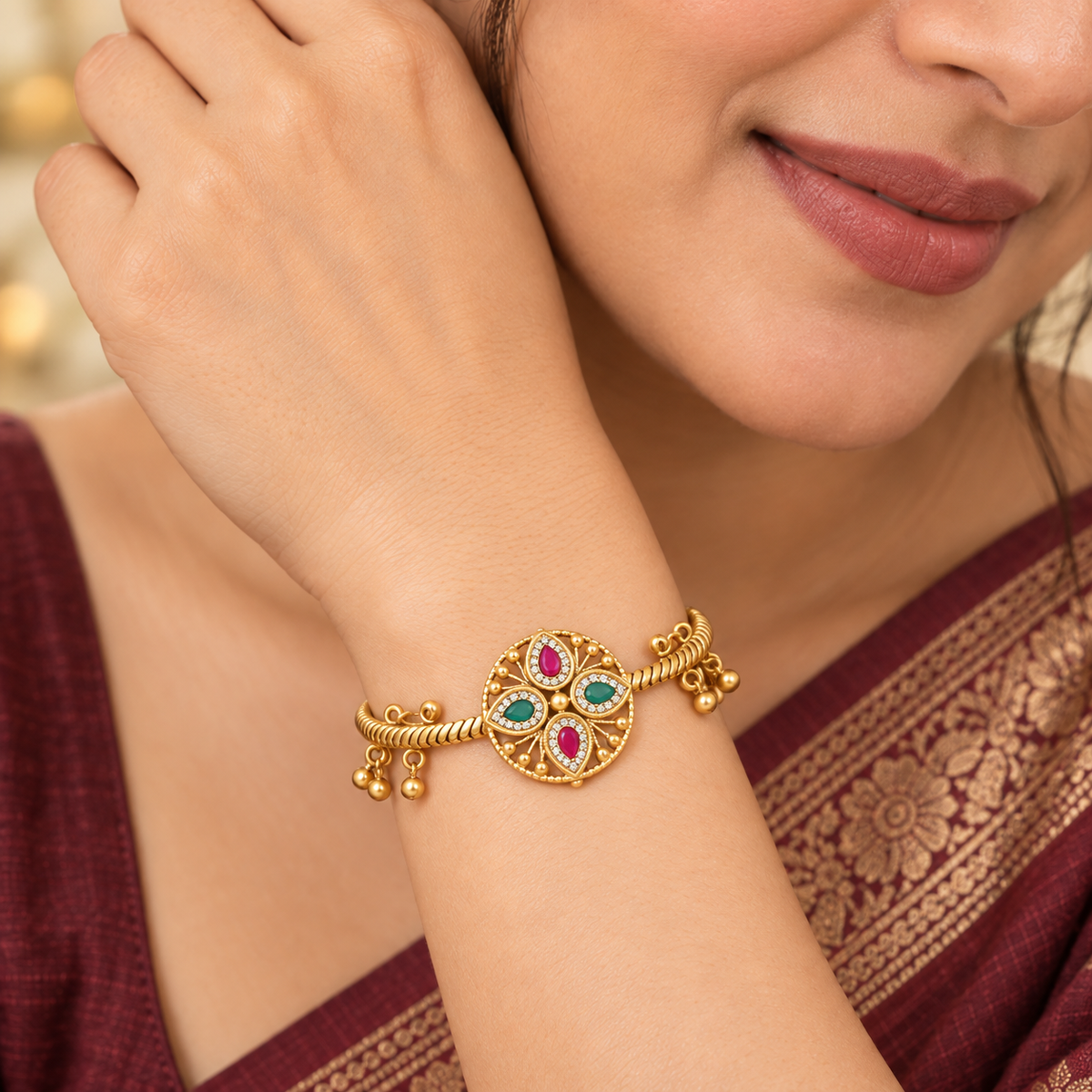 Stunning antique gold multicolor stone bracelet