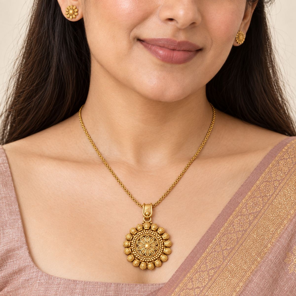 Amazing antique gold floral pendant set