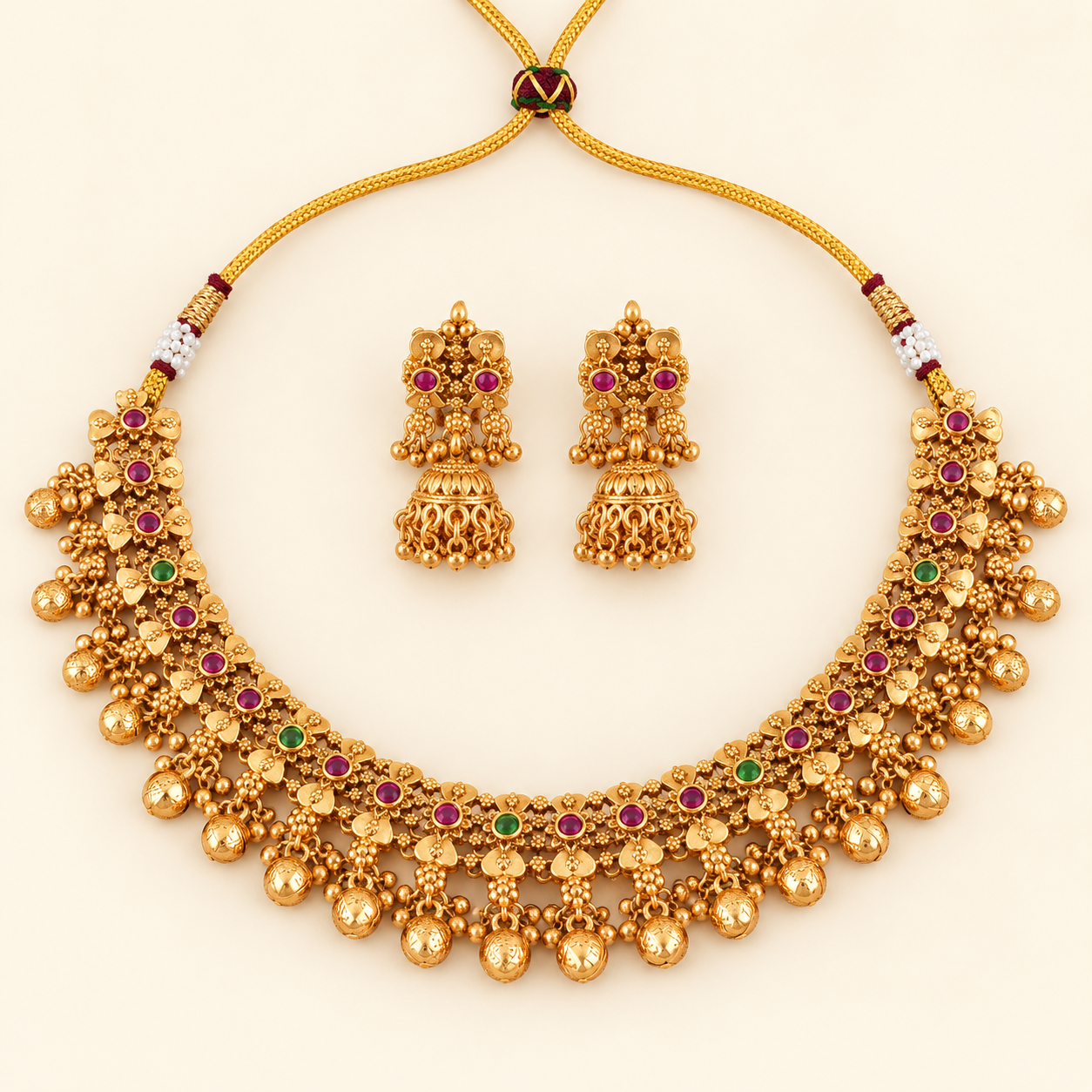 Gold Plated High Stone Necklace Set