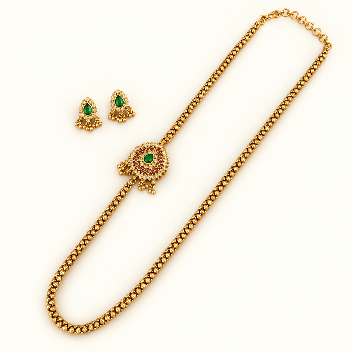 Antique Gold Side Brooch Mala Necklace Set