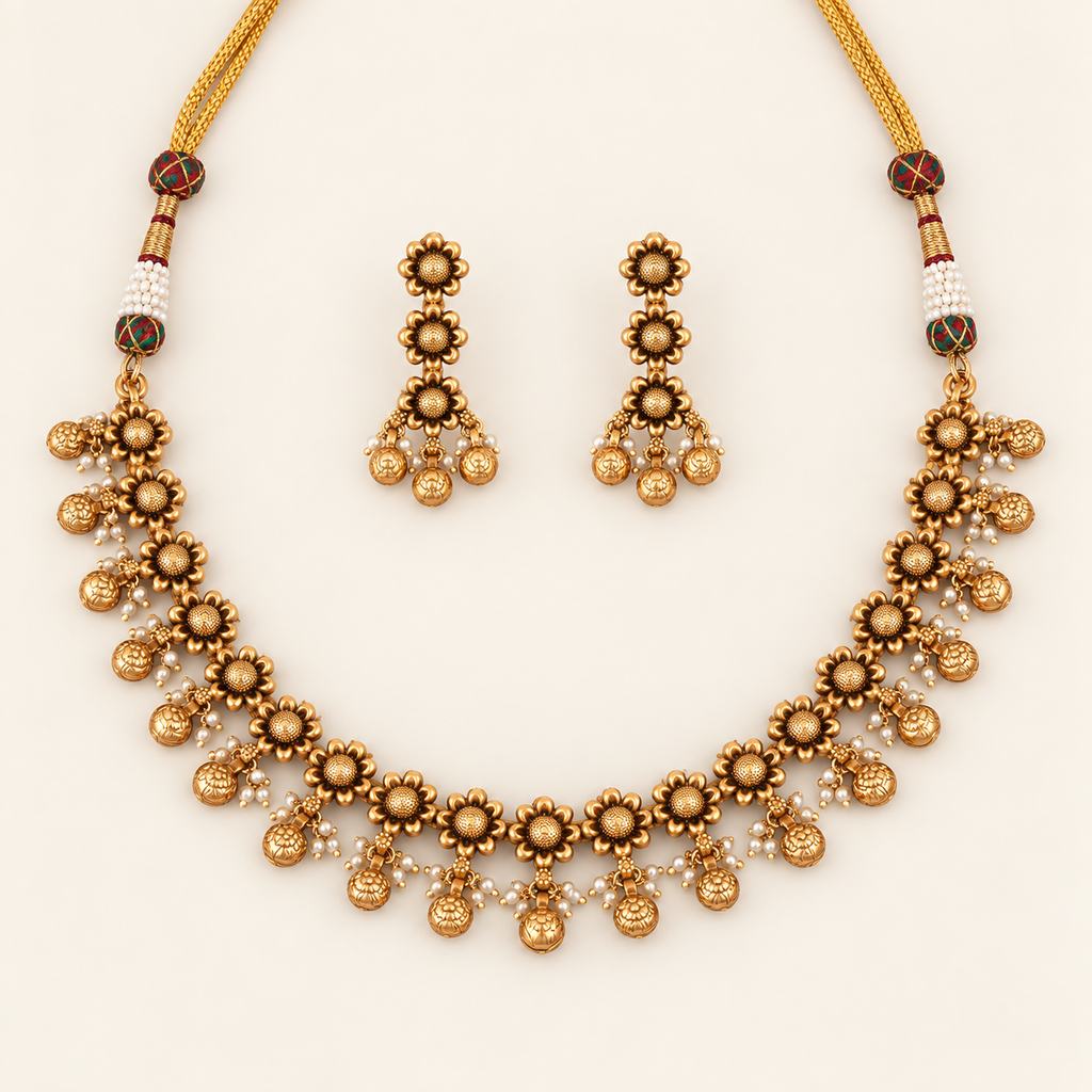 Antique Gold Floral Choker Necklace Set
