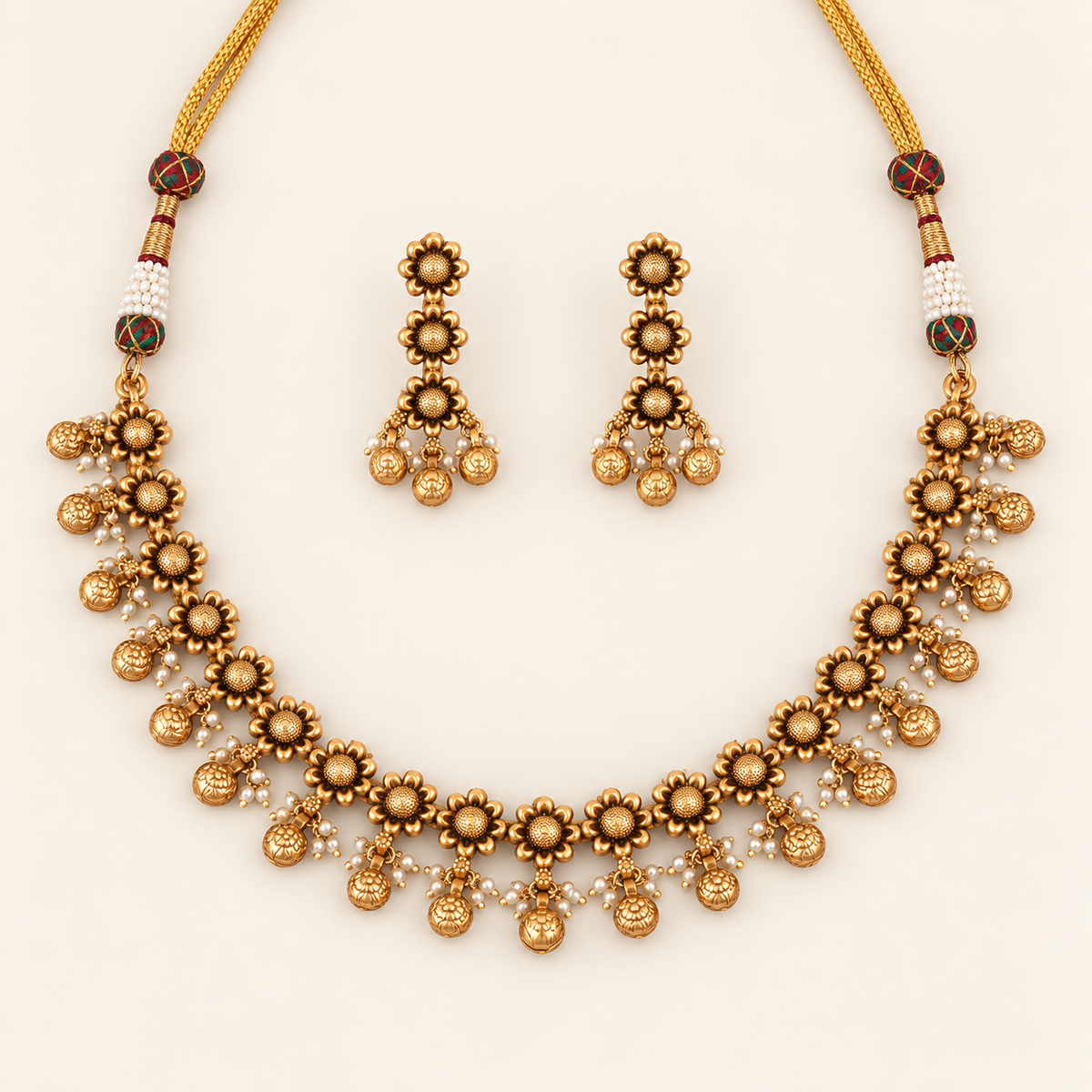 Antique Gold Floral Choker Necklace Set