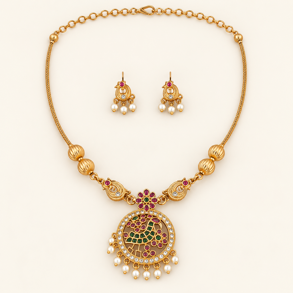 Gold Plated Stone Pendant Set