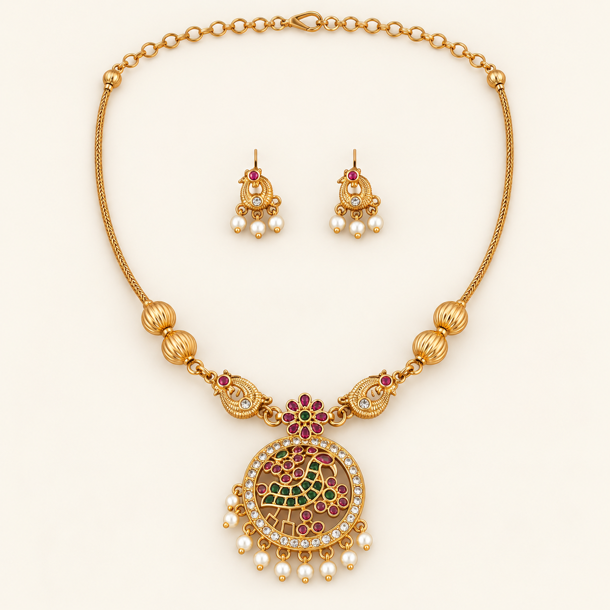 Gold Plated Stone Pendant Set