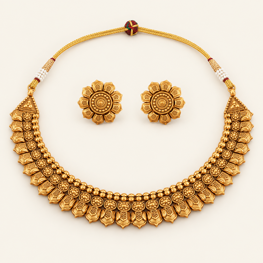 Antique Gold Plain Necklace Set