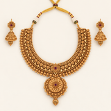Amazing plain antique plated floral necklace set