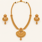 Long plain antique gold necklace set with earring