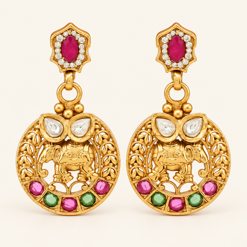 Stunning antique gold stone elephant necklace set