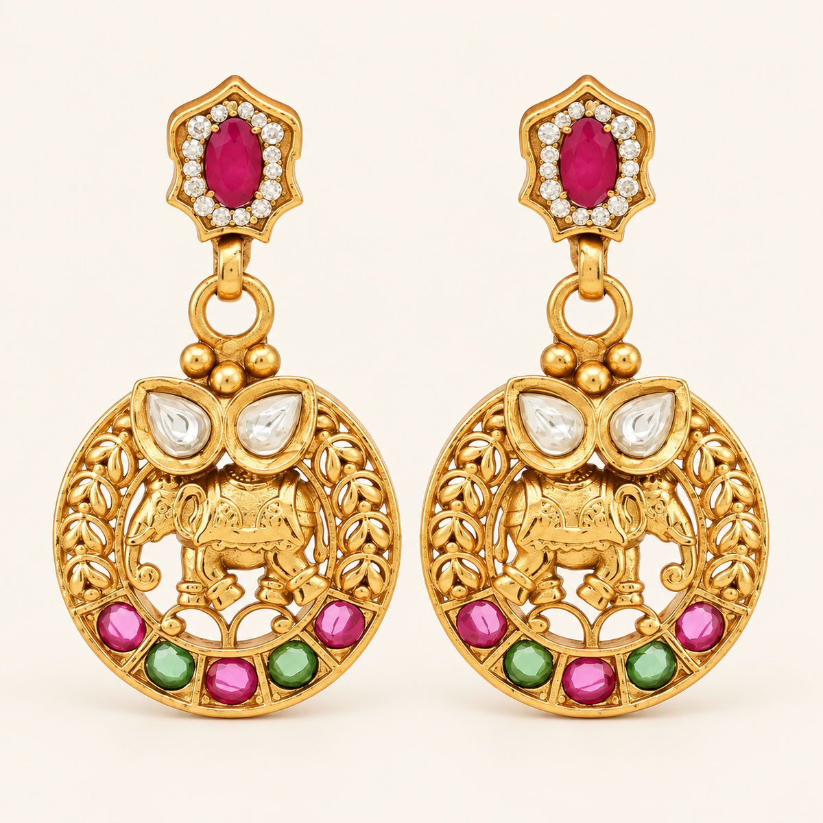 Stunning antique gold stone elephant necklace set