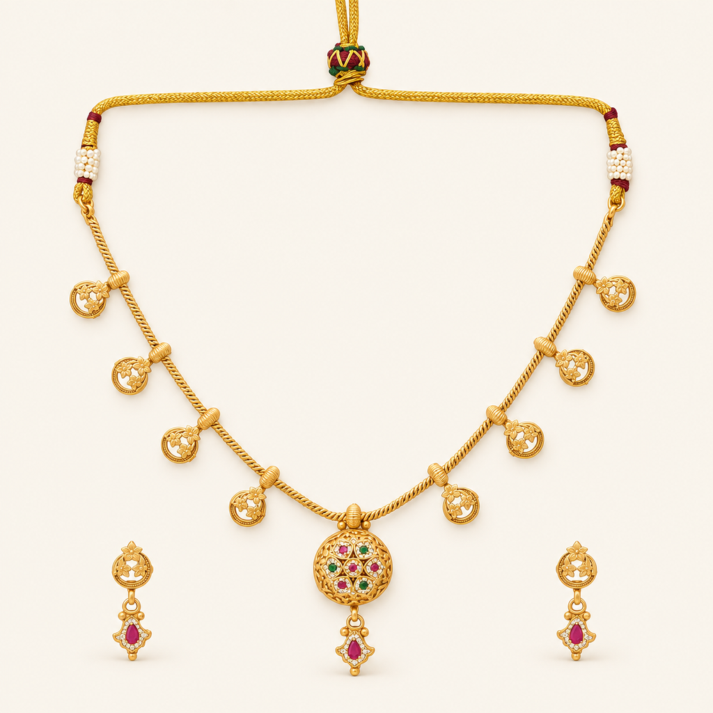 Sleek antique gold necklace set