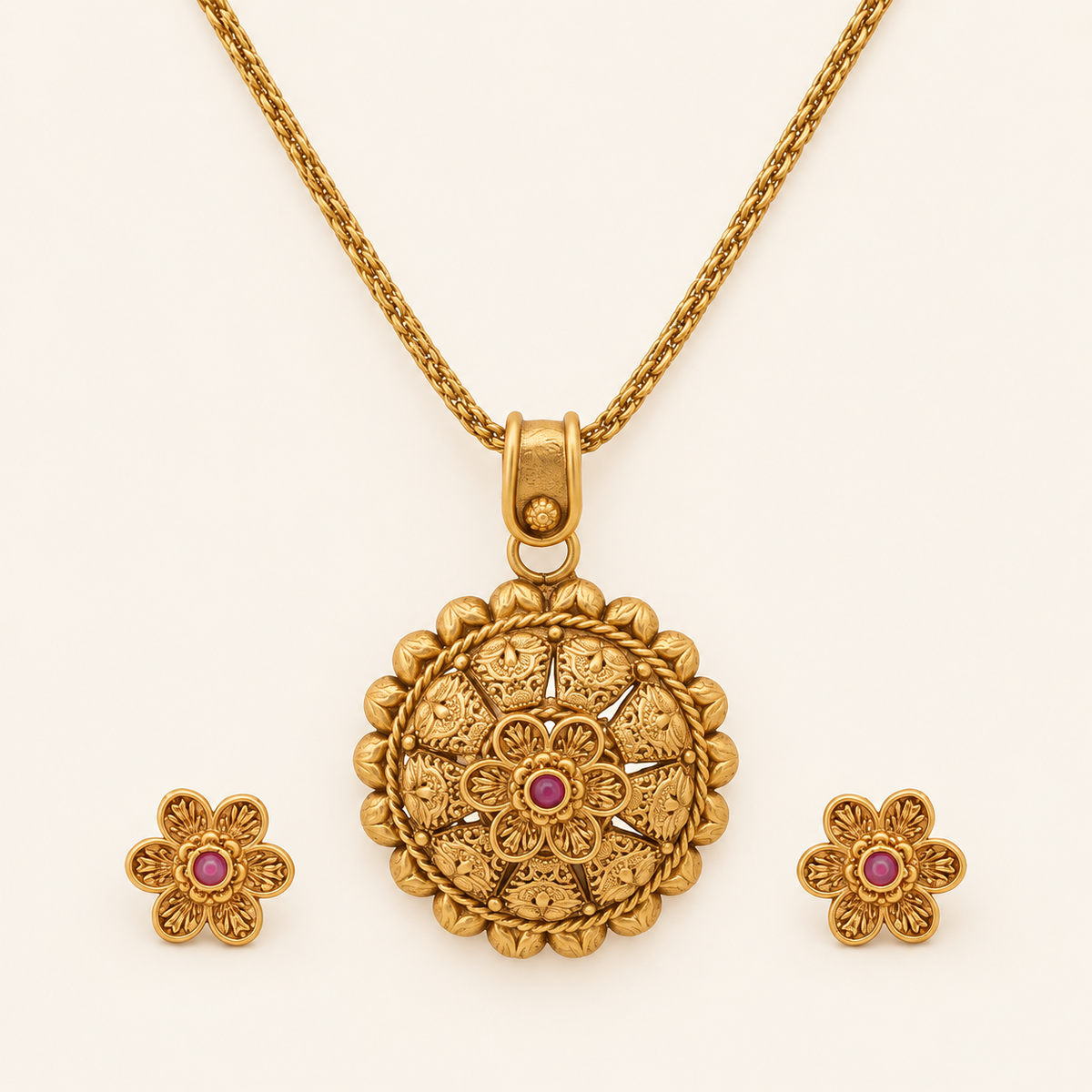 Stunning antique gold stone pendant set