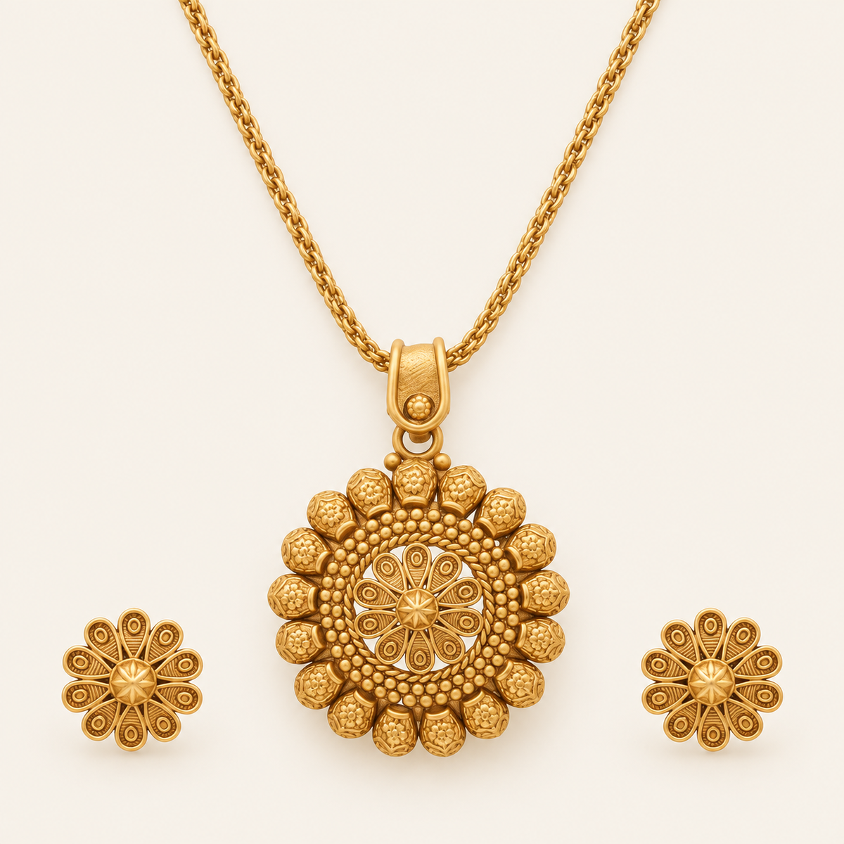 Amazing antique gold floral pendant set