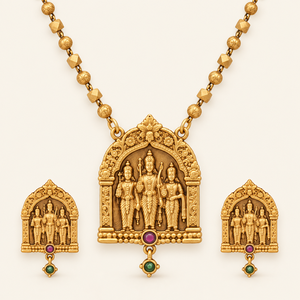 Stunning antique gold ram sita pendant set