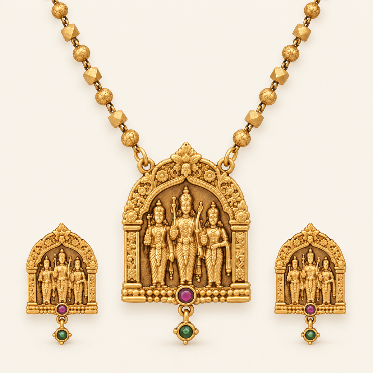 Stunning antique gold ram sita pendant set