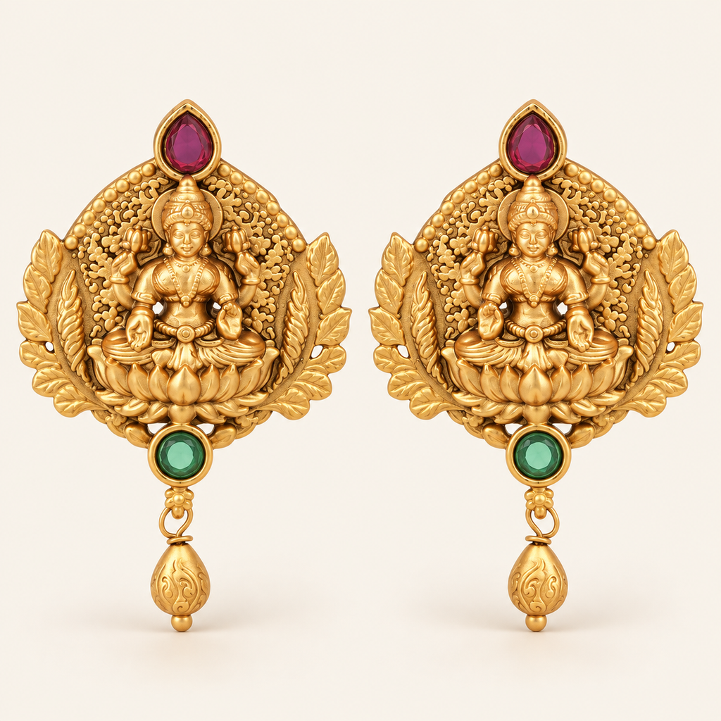 Beautiful maa lakshmi antique gold pendant set