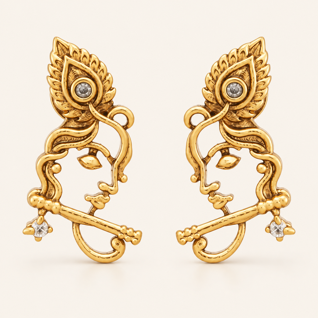 Stunning antique gold krishna stud earring