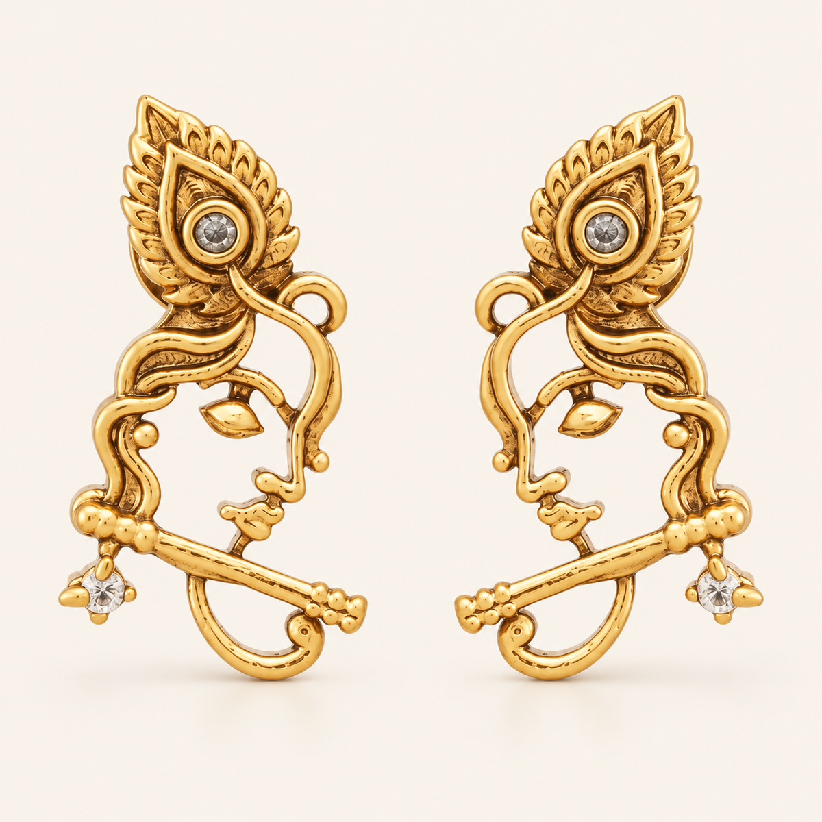 Stunning antique gold krishna stud earring