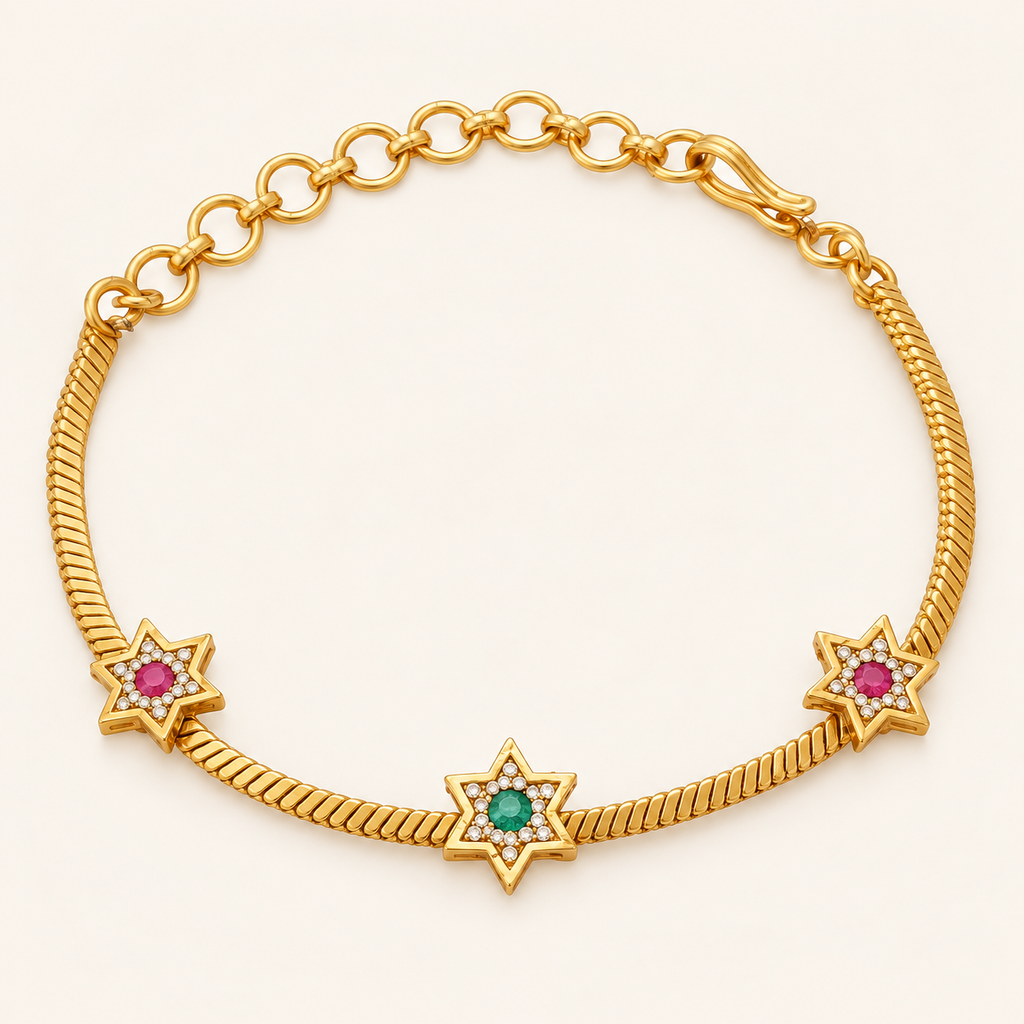 Cute antique gold star stone bracelet