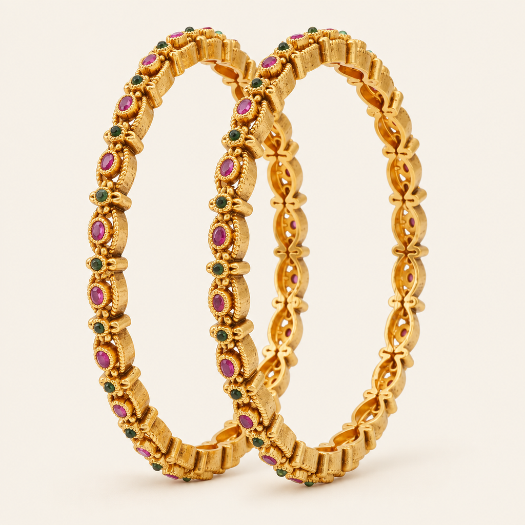Sleek antique gold stone bangle set