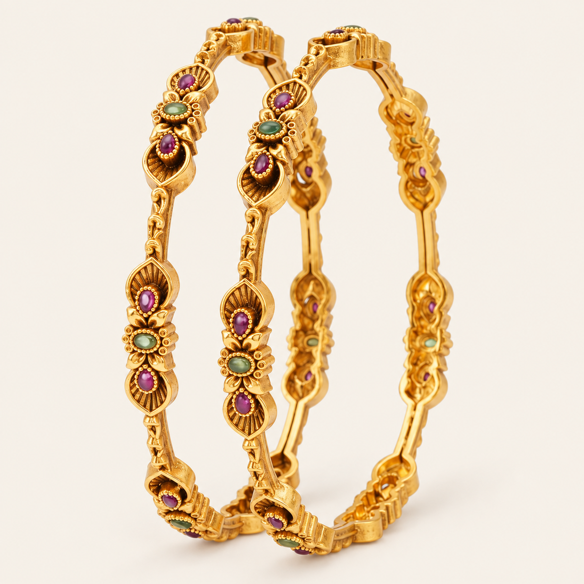Beautiful stone antique gold bangle set