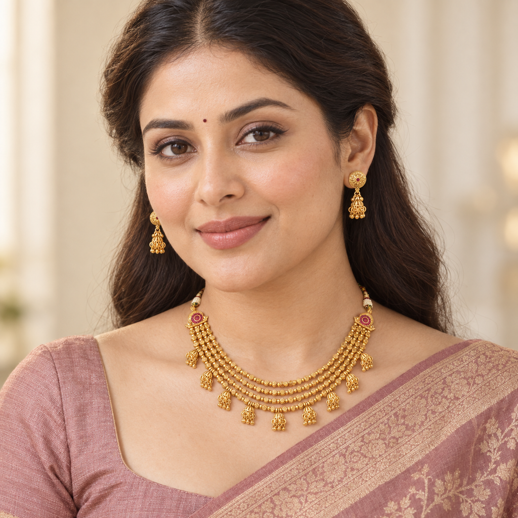 Beautiful antique gold layer necklace set