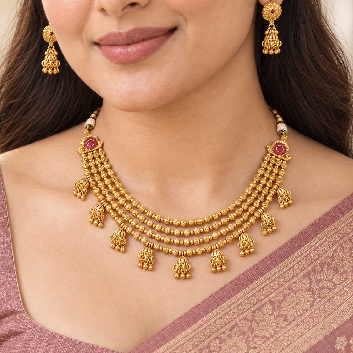 Beautiful antique gold layer necklace set