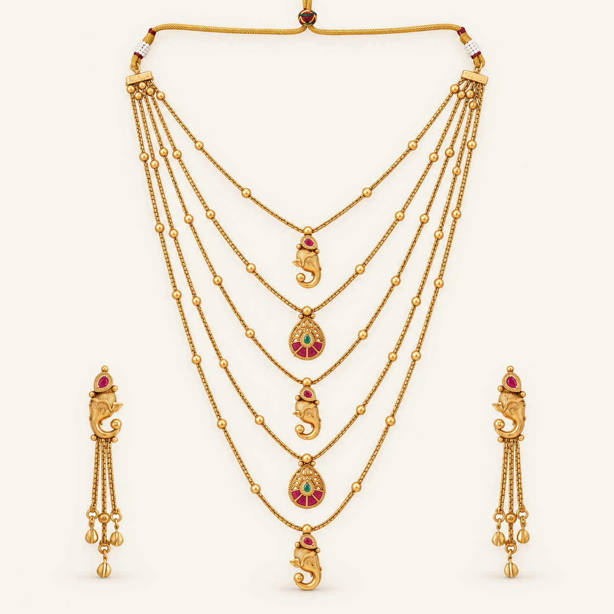 Stunning long antique gold ganesh necklace set